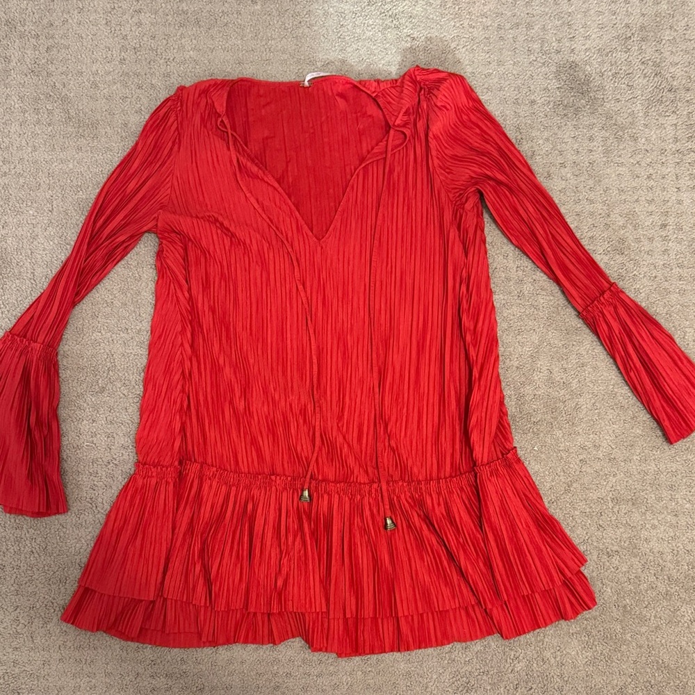 Free People Red Pleated Tunic Top